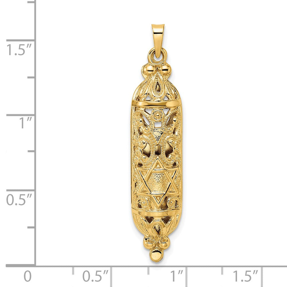 14k Yellow Gold Polished and Textured Solid Mezuzah Pendant