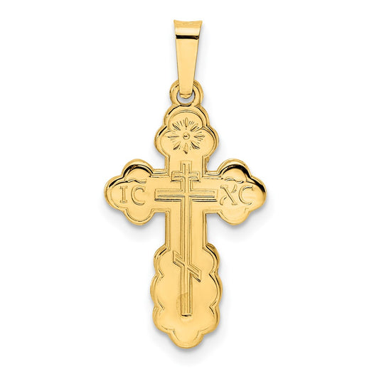 14k Yellow Gold Polished Eastern Orthodox Solid Cross Pendant