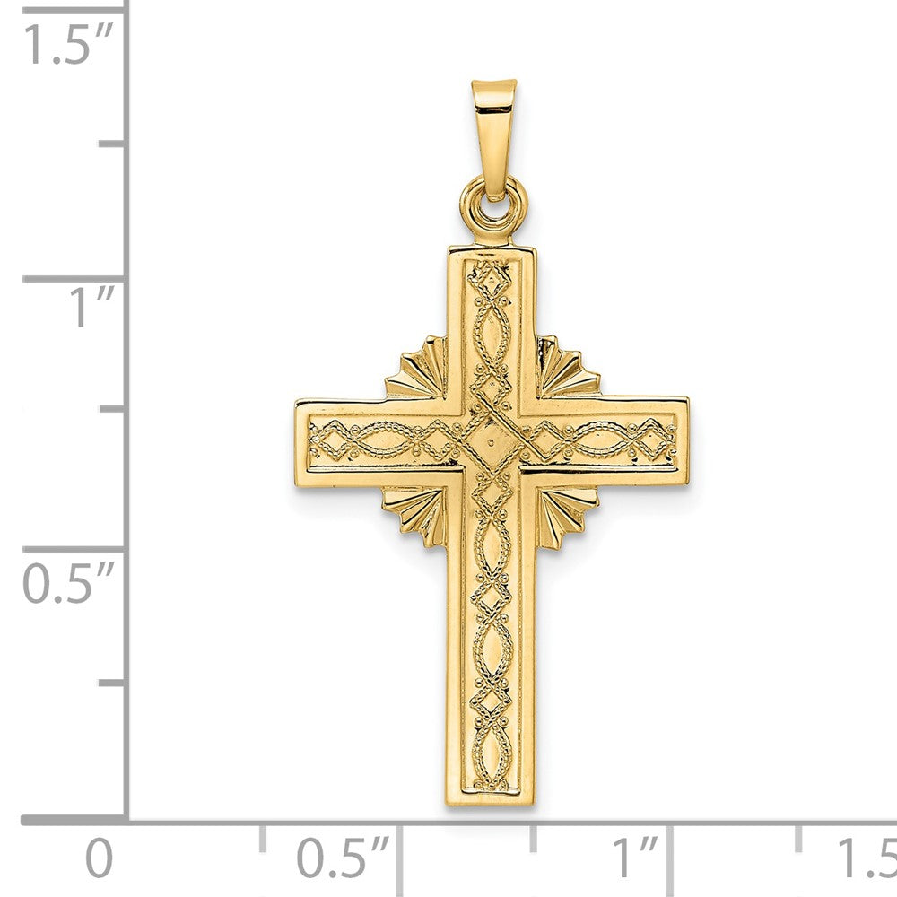 14k Yellow Gold Polished Fancy Iona Solid Cross Pendant