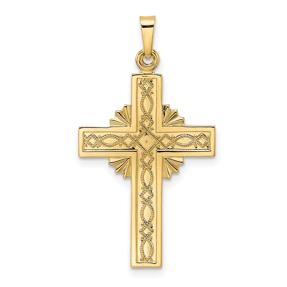 14k Yellow Gold Polished Fancy Iona Solid Cross Pendant