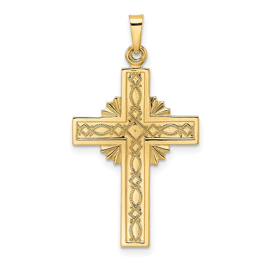 14k Yellow Gold Polished Fancy Iona Solid Cross Pendant