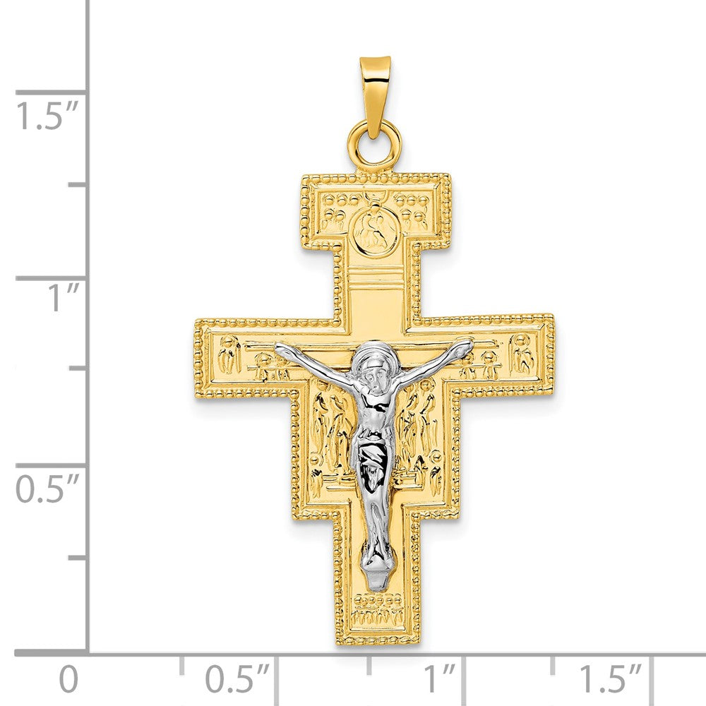 14k Two-tone Gold Polished Fancy Solid Cross Pendant