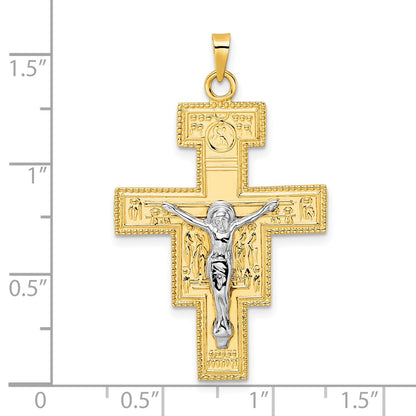 14k Two-tone Gold Polished Fancy Solid Cross Pendant
