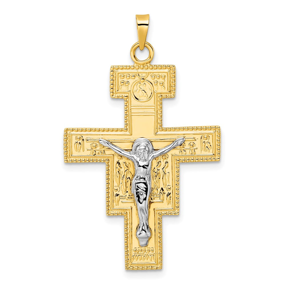 14k Two-tone Gold Polished Fancy Solid Cross Pendant
