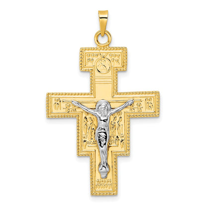 14k Two-tone Gold Polished Fancy Solid Cross Pendant