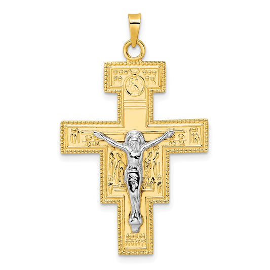 14k Two-tone Gold Polished Fancy Solid Cross Pendant