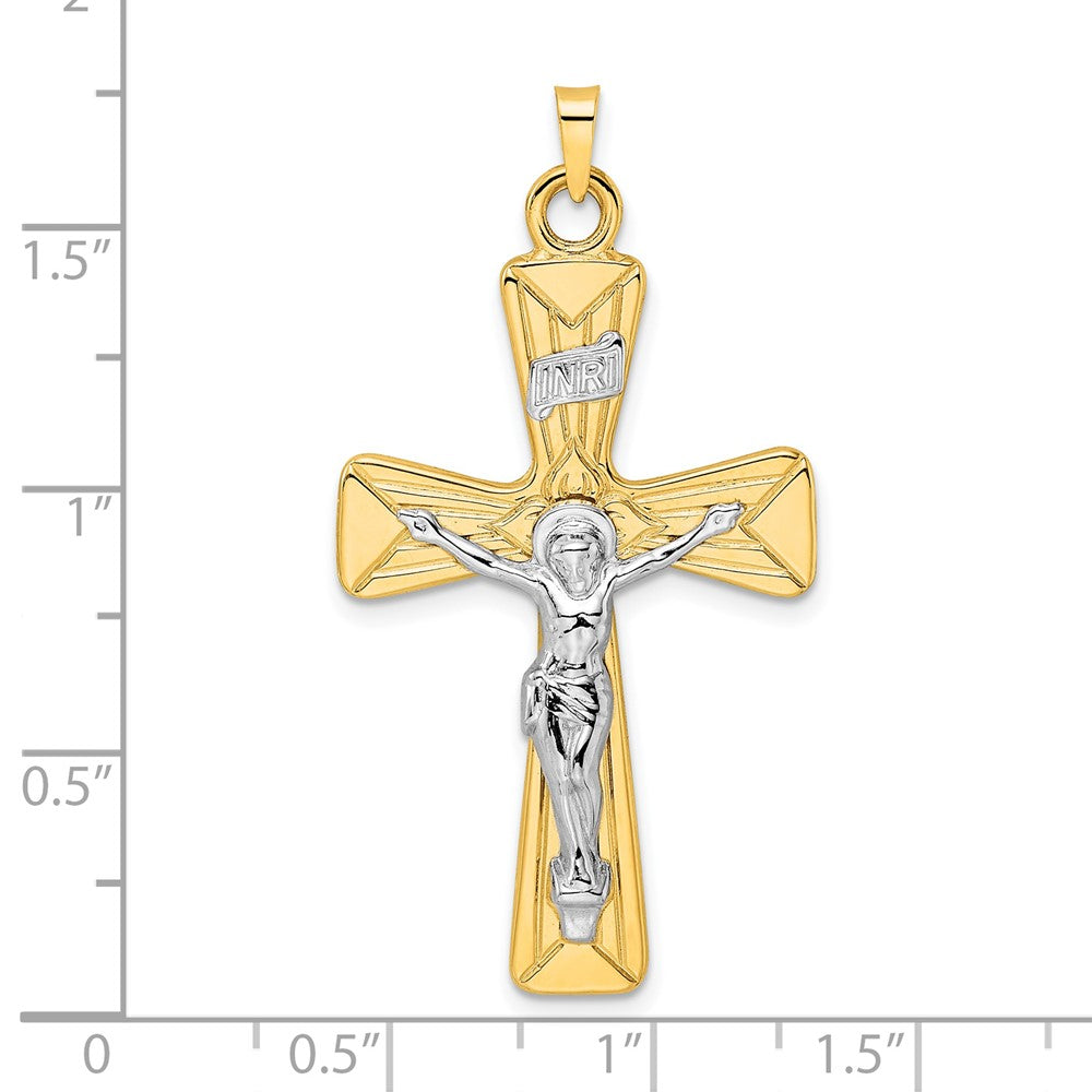 14k Two-tone Gold Polished Solid INRI Curcifix Cross Pendant