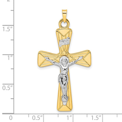 14k Two-tone Gold Polished Solid INRI Curcifix Cross Pendant
