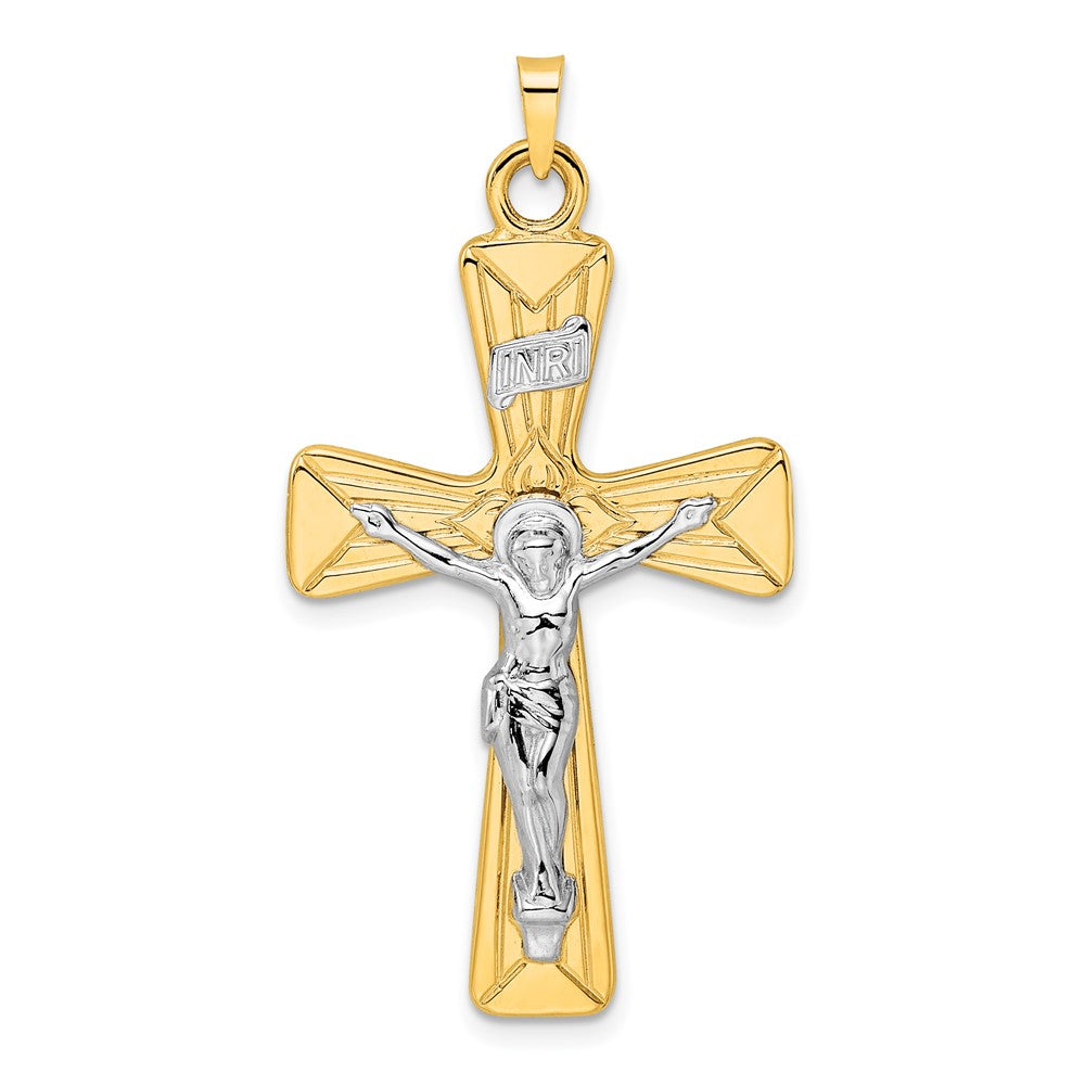 14k Two-tone Gold Polished Solid INRI Curcifix Cross Pendant