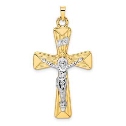 14k Two-tone Gold Polished Solid INRI Curcifix Cross Pendant