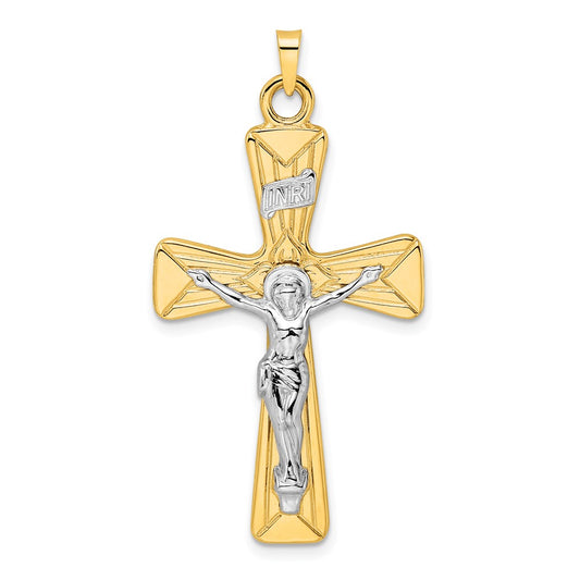 14k Two-tone Gold Polished Solid INRI Curcifix Cross Pendant