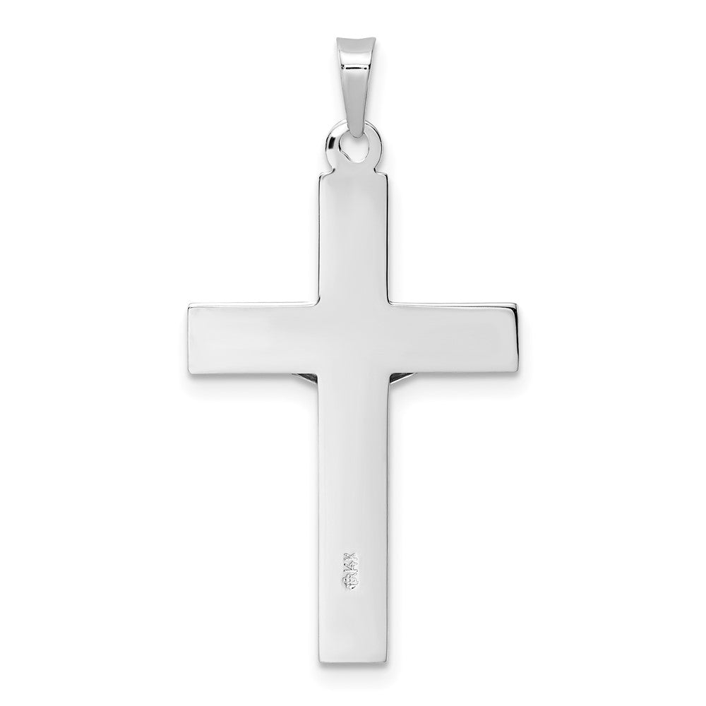 14k White Gold Polished Solid INRI Striped Crucifix Pendant