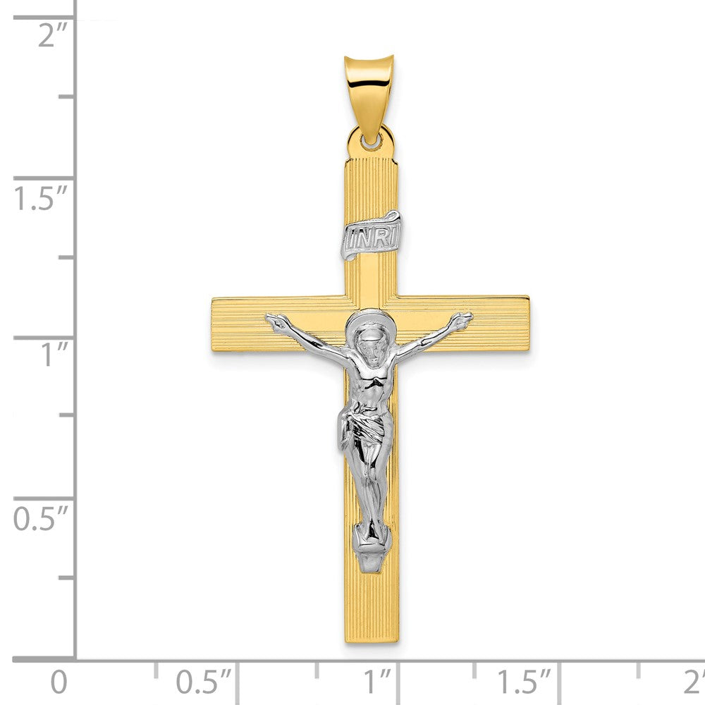 14k Two-tone Gold Polished Solid INRI Curcifix Cross Pendant