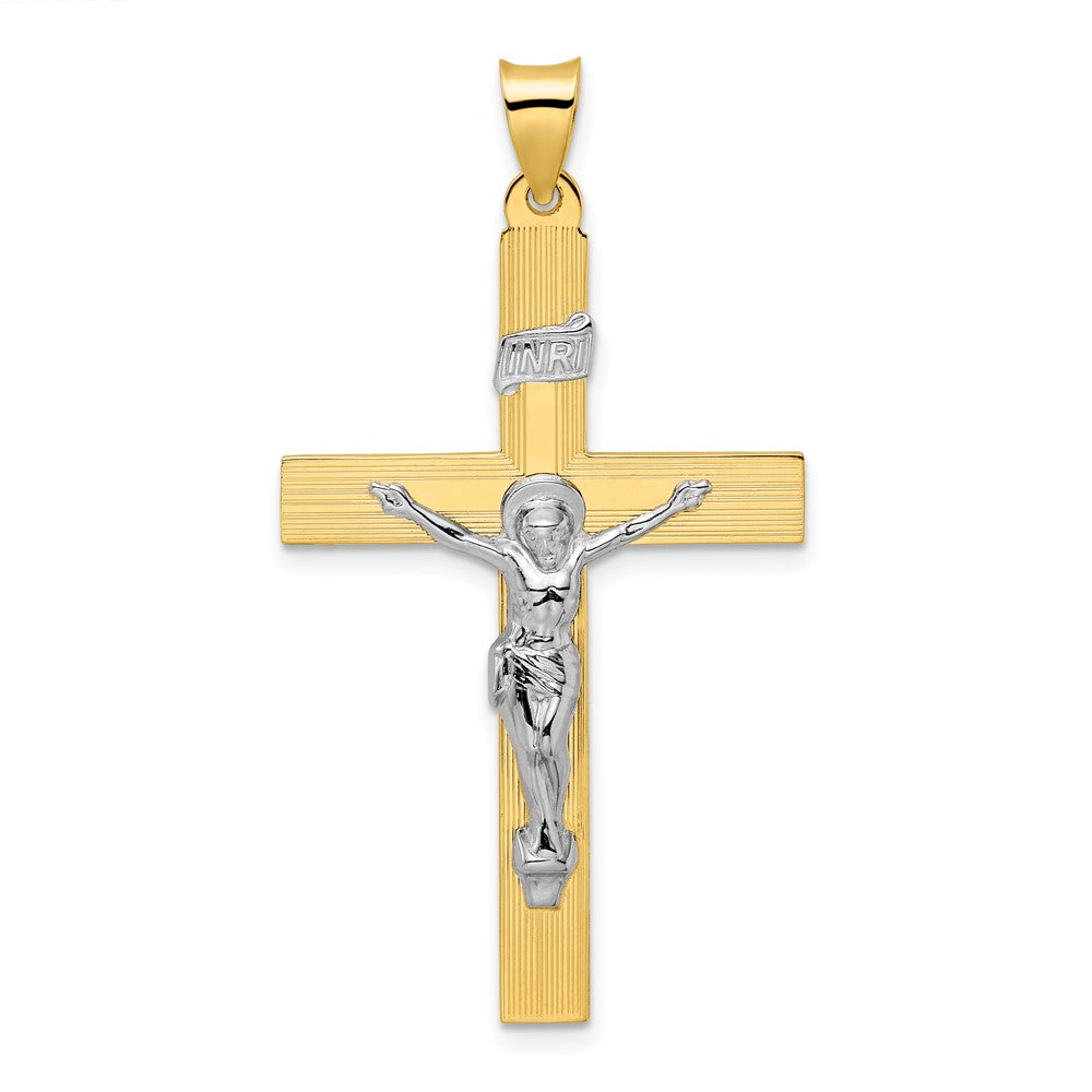 14k Two-tone Gold Polished Solid INRI Curcifix Cross Pendant