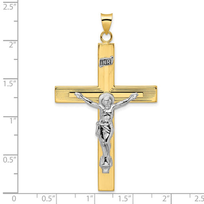 14k Two-tone Gold Polished Solid INRI Curcifix Cross Pendant