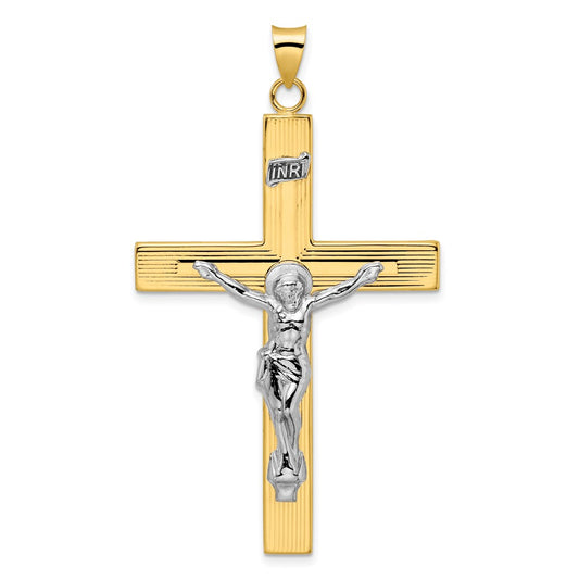 14k Two-tone Gold Polished Solid INRI Curcifix Cross Pendant