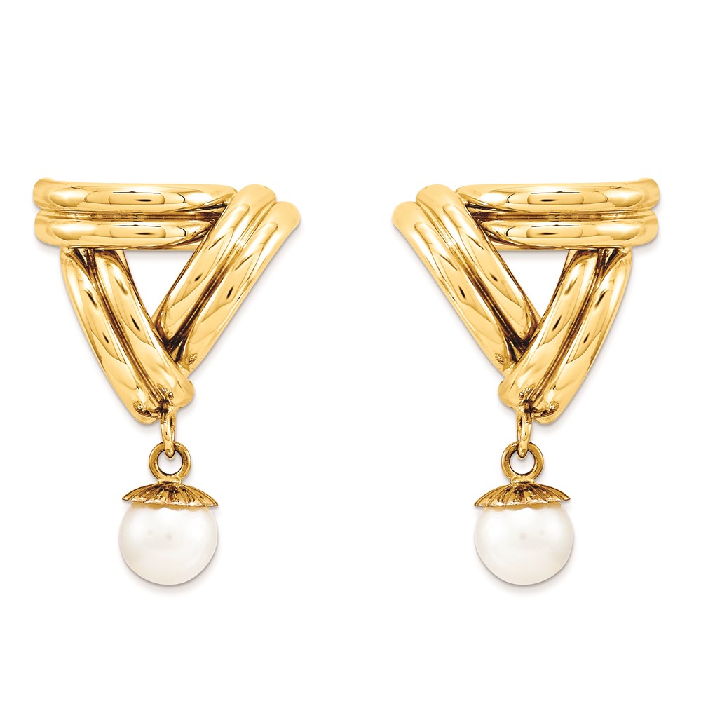 14k Yellow Gold Fancy 6mm FW Cultured Pearl Earrings