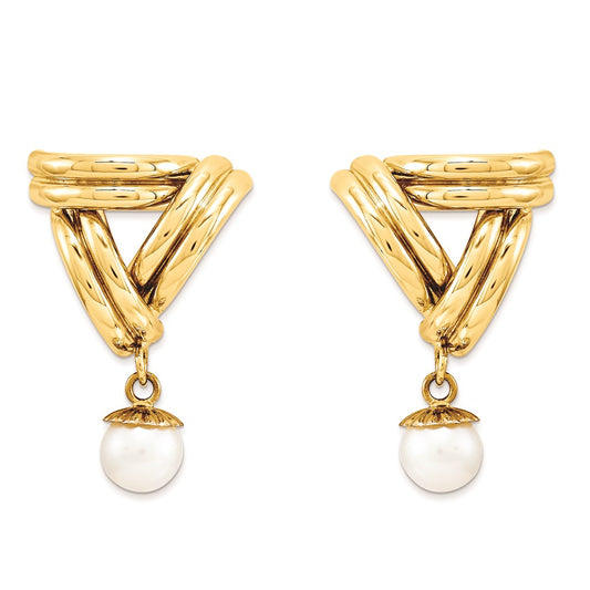 14k Yellow Gold Fancy 6mm FW Cultured Pearl Earrings