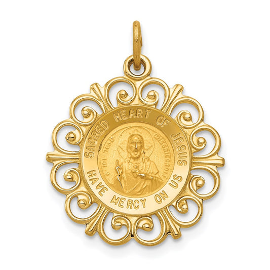14k Yellow Gold Sacred Heart of Jesus Medal Charm