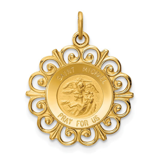 14k Yellow Gold Saint Michael Medal Charm