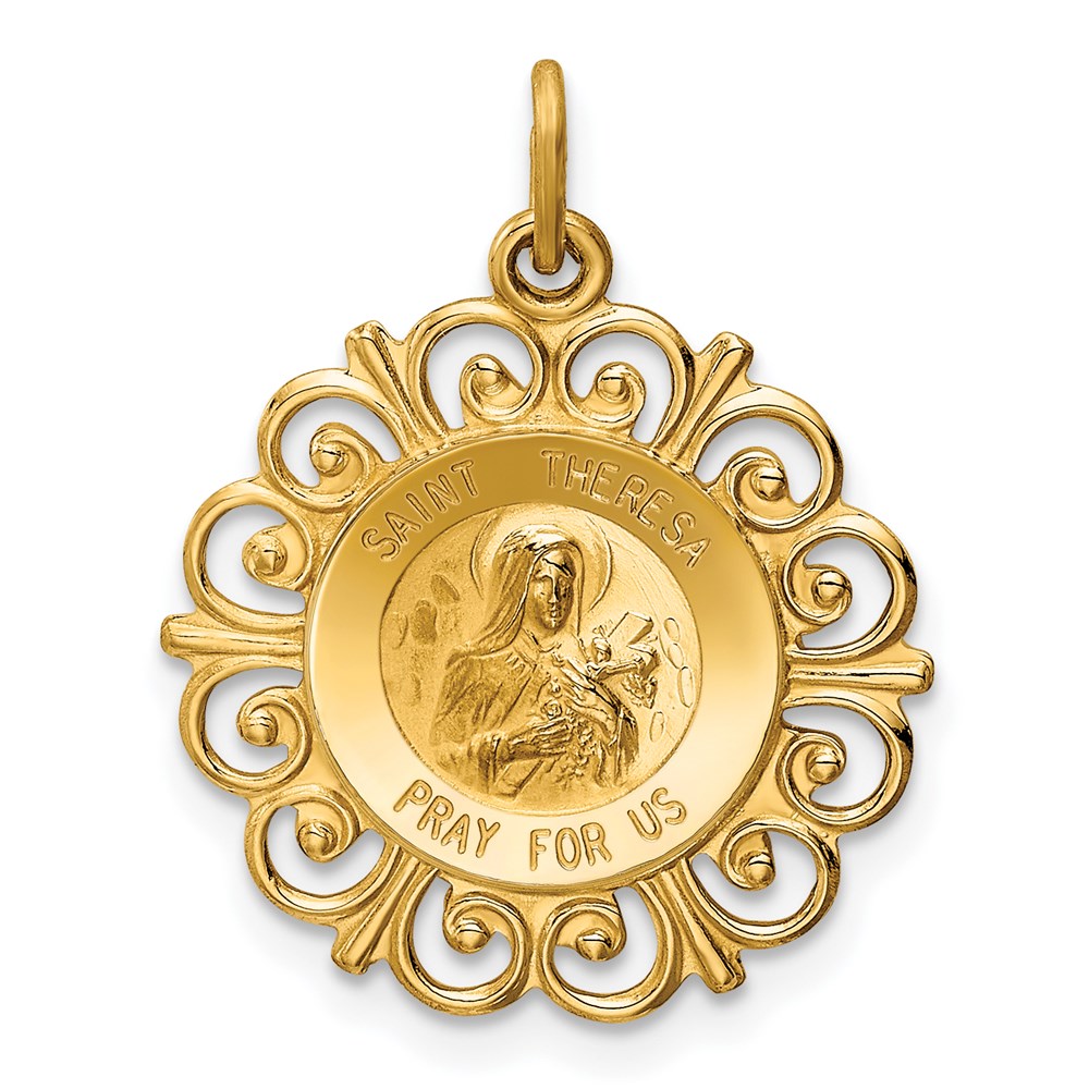 14k Yellow Gold Saint Theresa Medal Charm