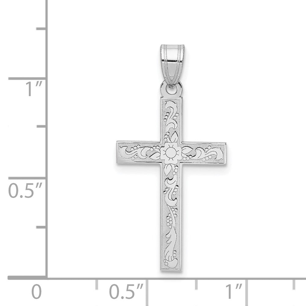 14k White Gold White Floral Cross Pendant