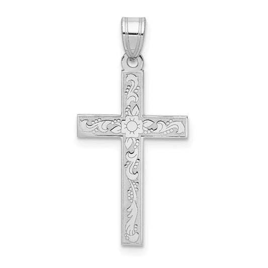 14k White Gold White Floral Cross Pendant