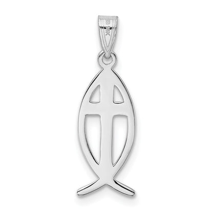 14k White Gold Cross Ichthus Fish Pendant