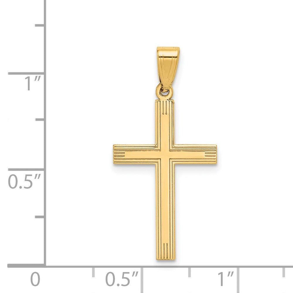 14k Yellow Gold Polished Laser Etched Cross Charm