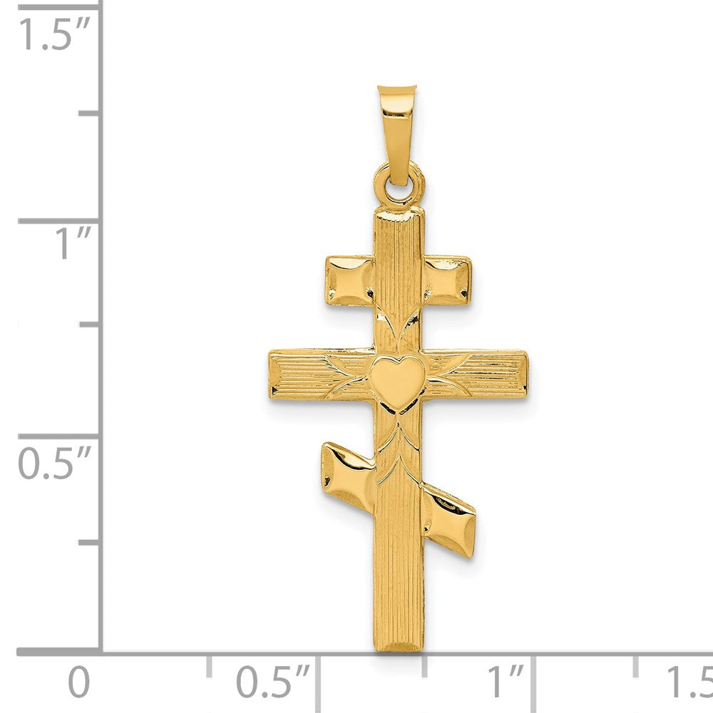 14k Yellow Gold Eastern Orthodox Cross w/Heart Pendant