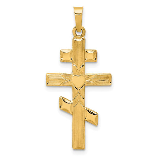 14k Yellow Gold Eastern Orthodox Cross w/Heart Pendant