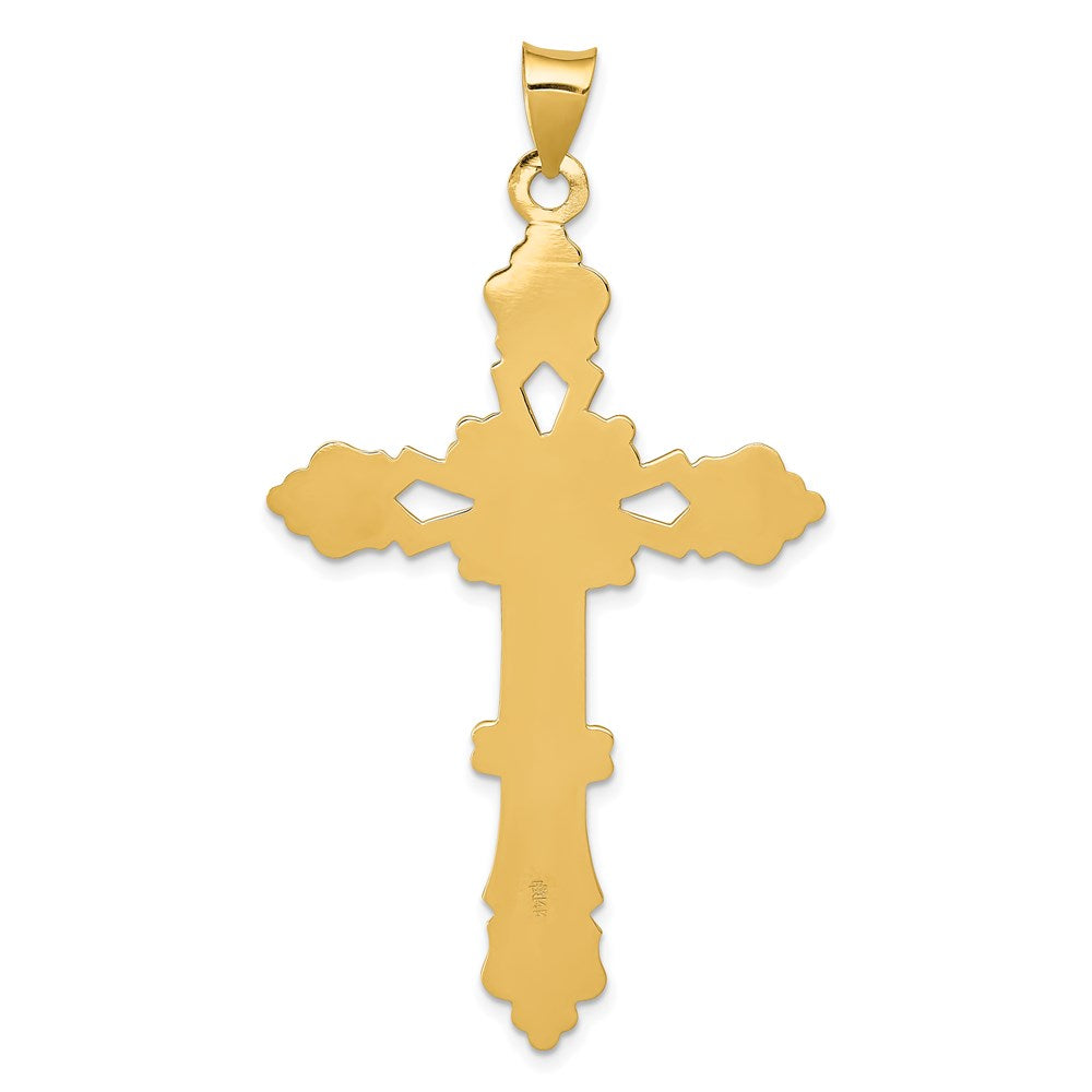 14k Yellow Gold Polished Fleur de Lis Cross Pendant