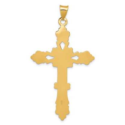 14k Yellow Gold Polished Fleur de Lis Cross Pendant