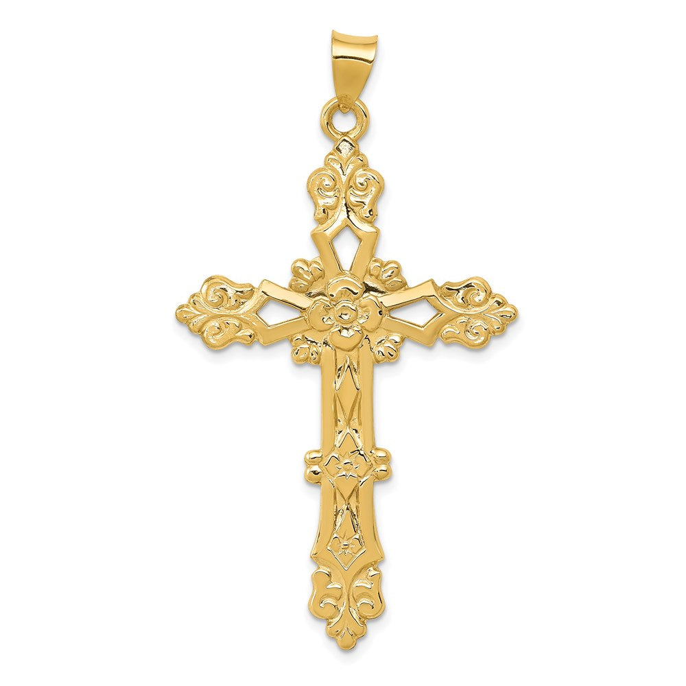 14k Yellow Gold Polished Fleur de Lis Cross Pendant