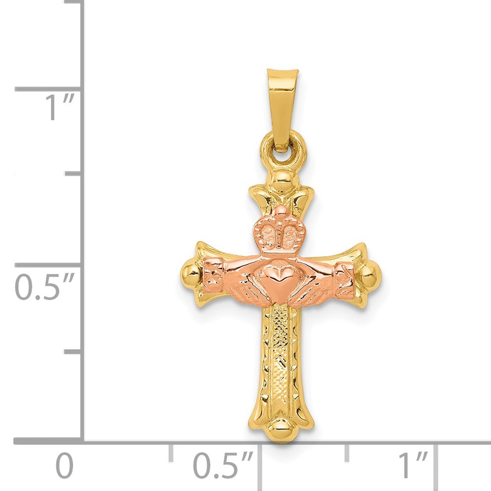 14k Two-tone Gold Claddagh Cross Pendant