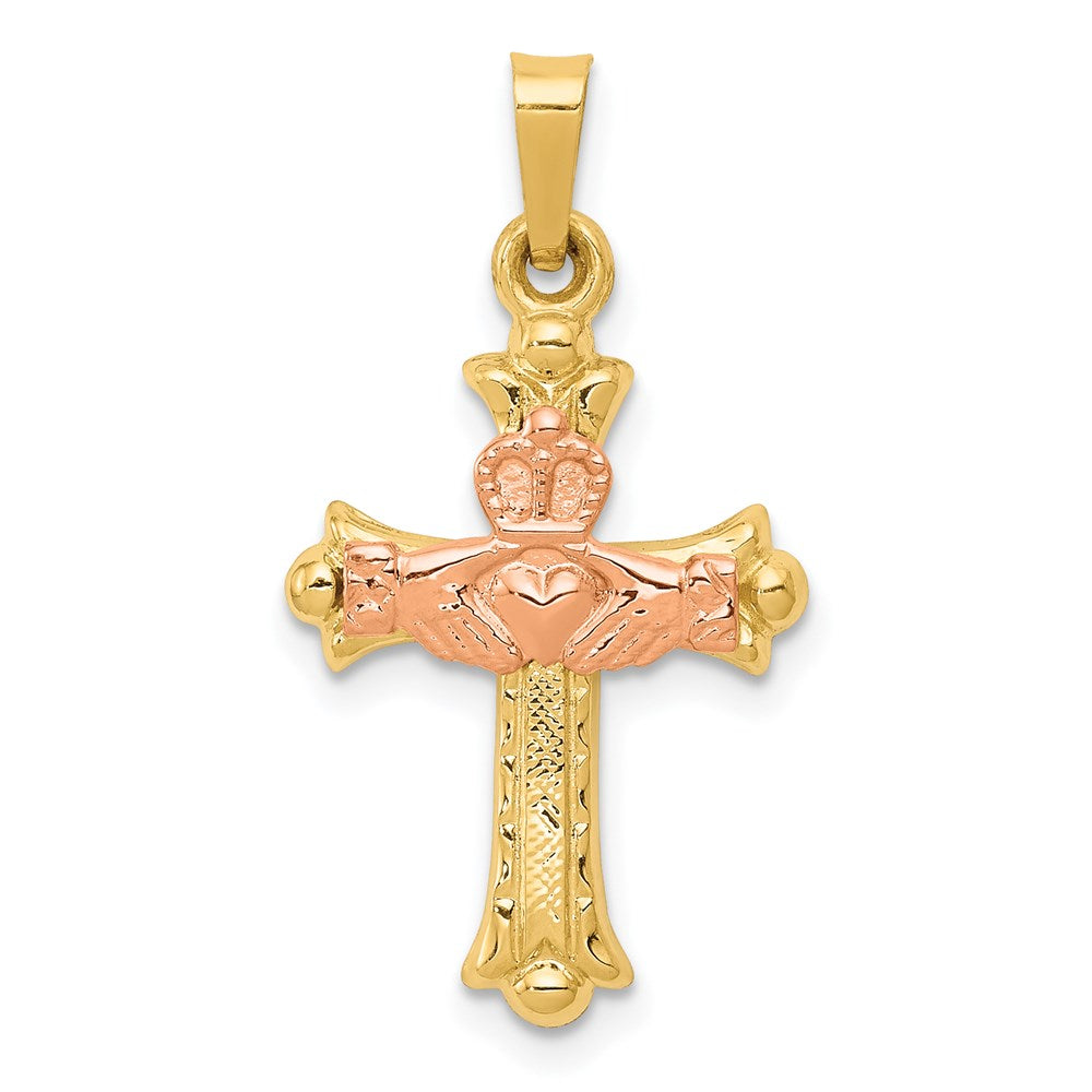 14k Two-tone Gold Claddagh Cross Pendant