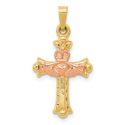 14k Two-tone Gold Claddagh Cross Pendant