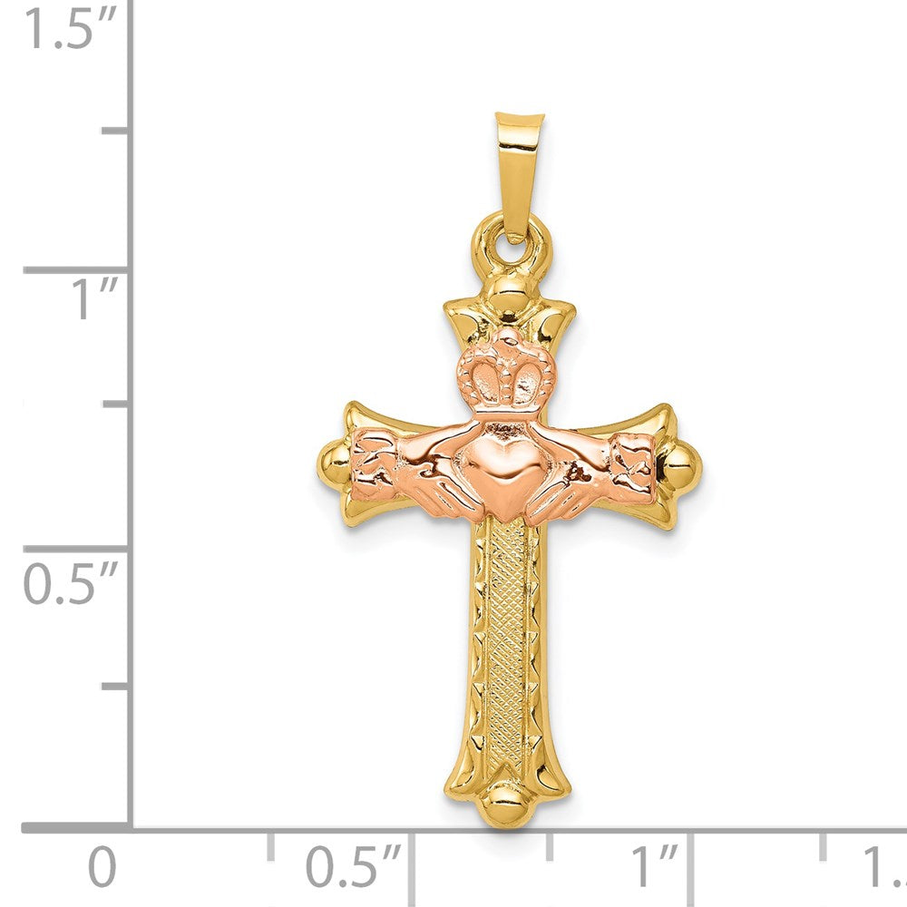 14k Two-tone Gold Two-tone Gold Claddagh Cross Pendant