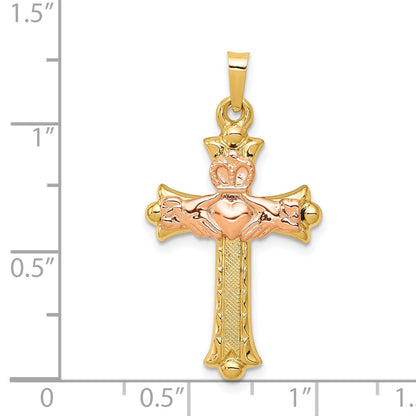 14k Two-tone Gold Two-tone Gold Claddagh Cross Pendant