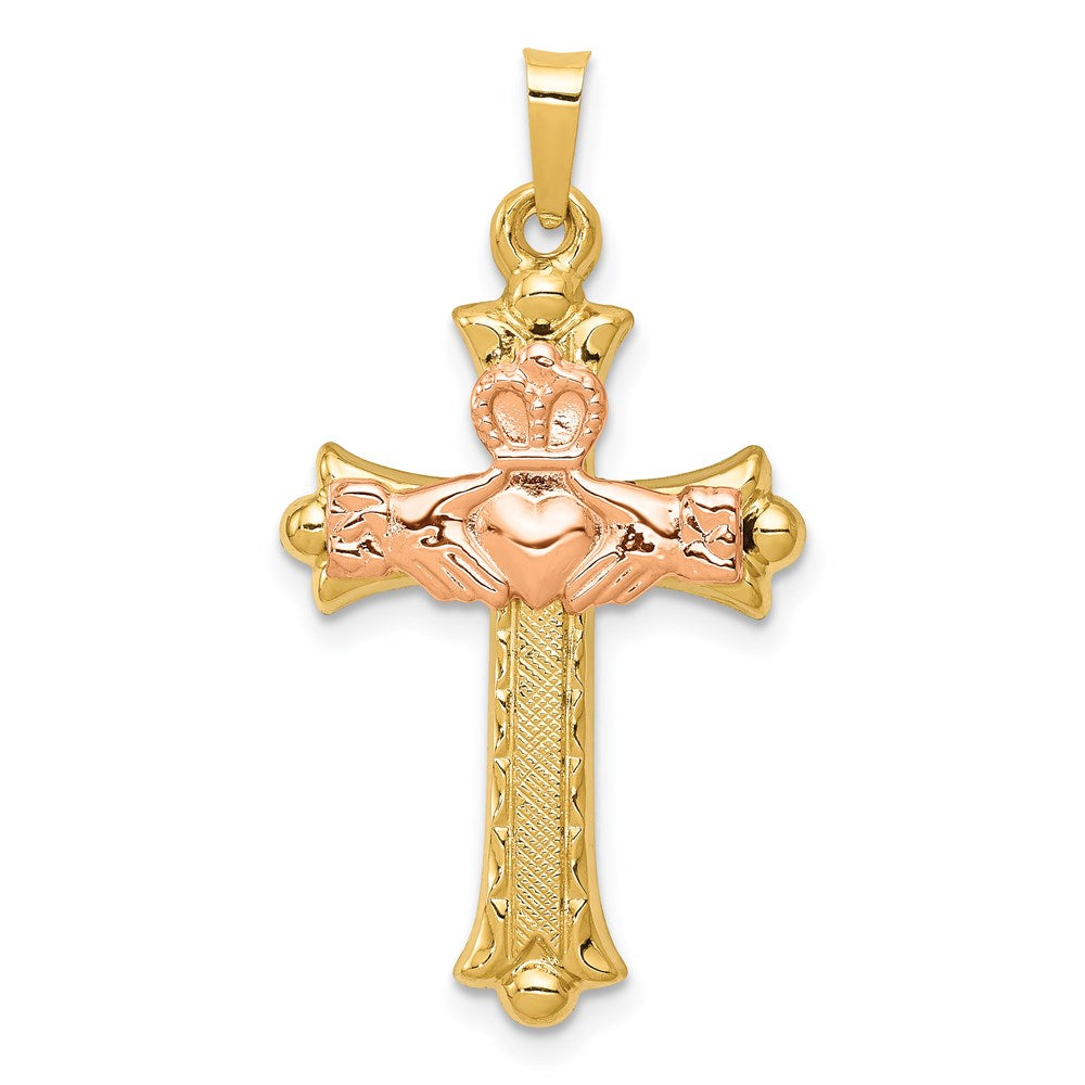14k Two-tone Gold Two-tone Gold Claddagh Cross Pendant