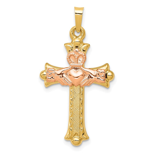 14k Two-tone Gold Two-tone Gold Claddagh Cross Pendant