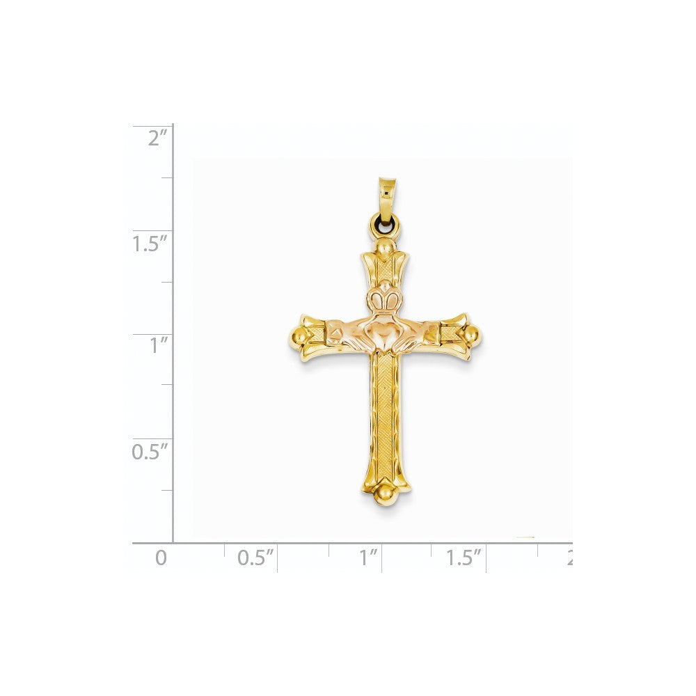 14k Two-tone Gold Claddagh Cross Pendant