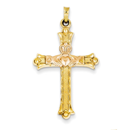 14k Two-tone Gold Claddagh Cross Pendant