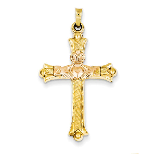 14k Two-tone Gold Claddagh Cross Pendant