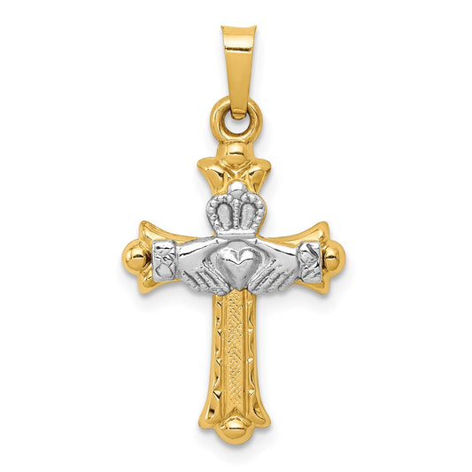 14k Two-tone Gold Claddagh Cross Pendant