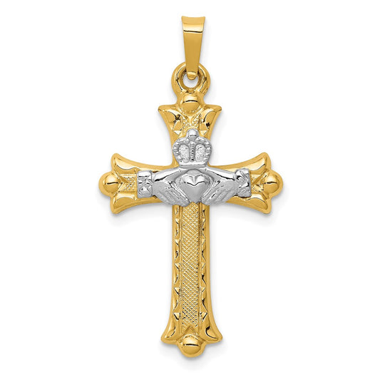 14k Two-tone Gold Claddagh Cross Pendant