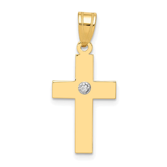 14k Polished .01ct. Diamond Cross Pendant