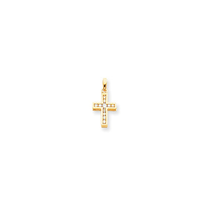14k Yellow Gold Diamond Latin Cross Pendant
