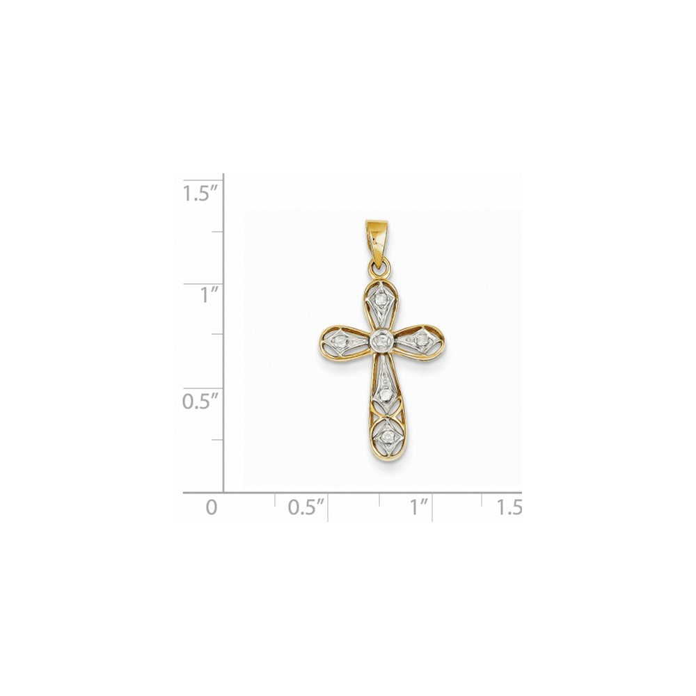 14k Yellow & Rhodium Gold & Rhodium Diamond Cross Pendant