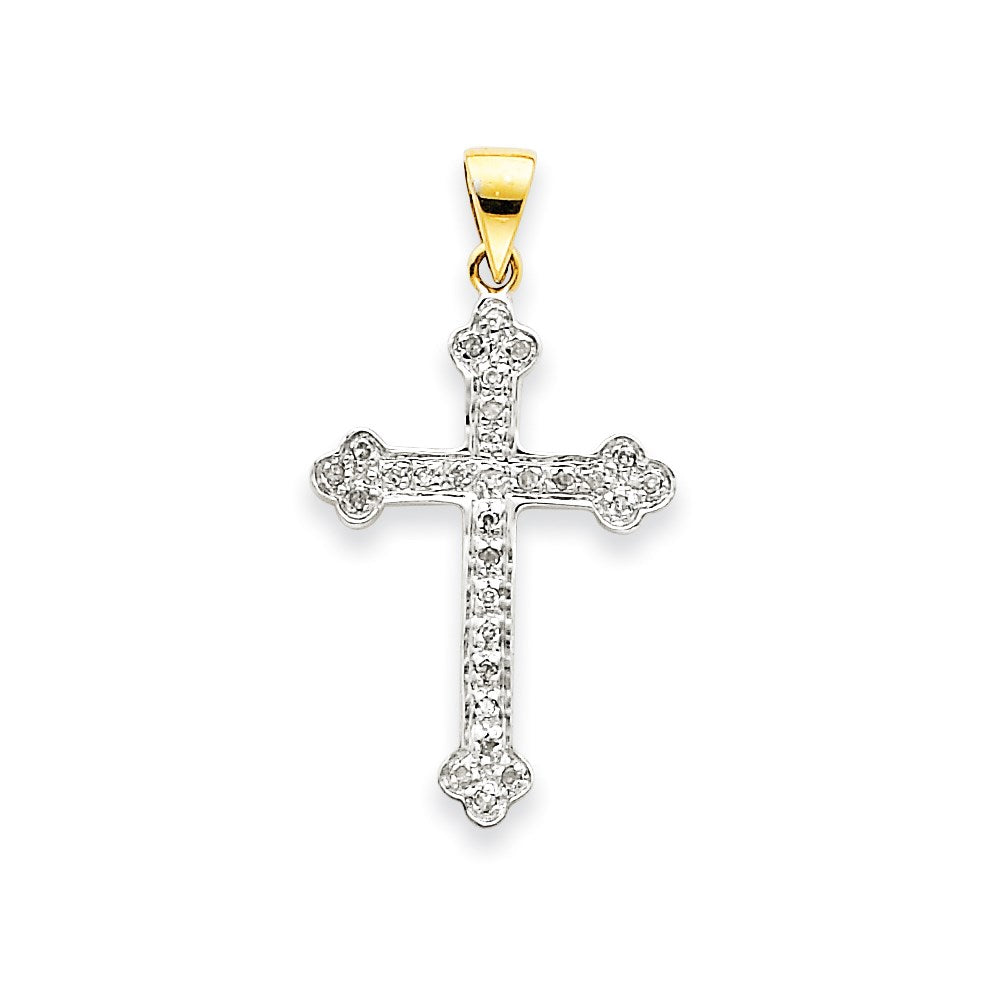 14k Yellow & Rhodium Gold & Rhodium Diamond Cross Pendant